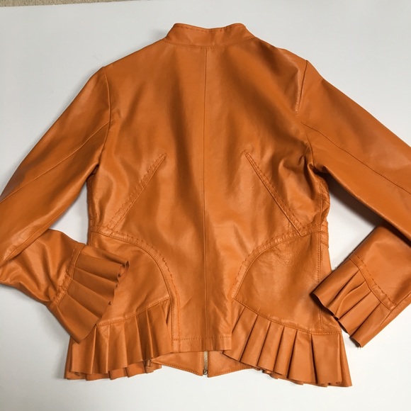 Orange leather jacket - Picture 3 of 8
